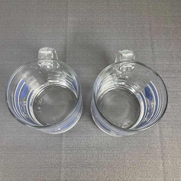 Vintage 90's Set of 2 Country Kitchen Blue Heart‎ Clear Glass Coffee Mugs - Picture 5 of 7